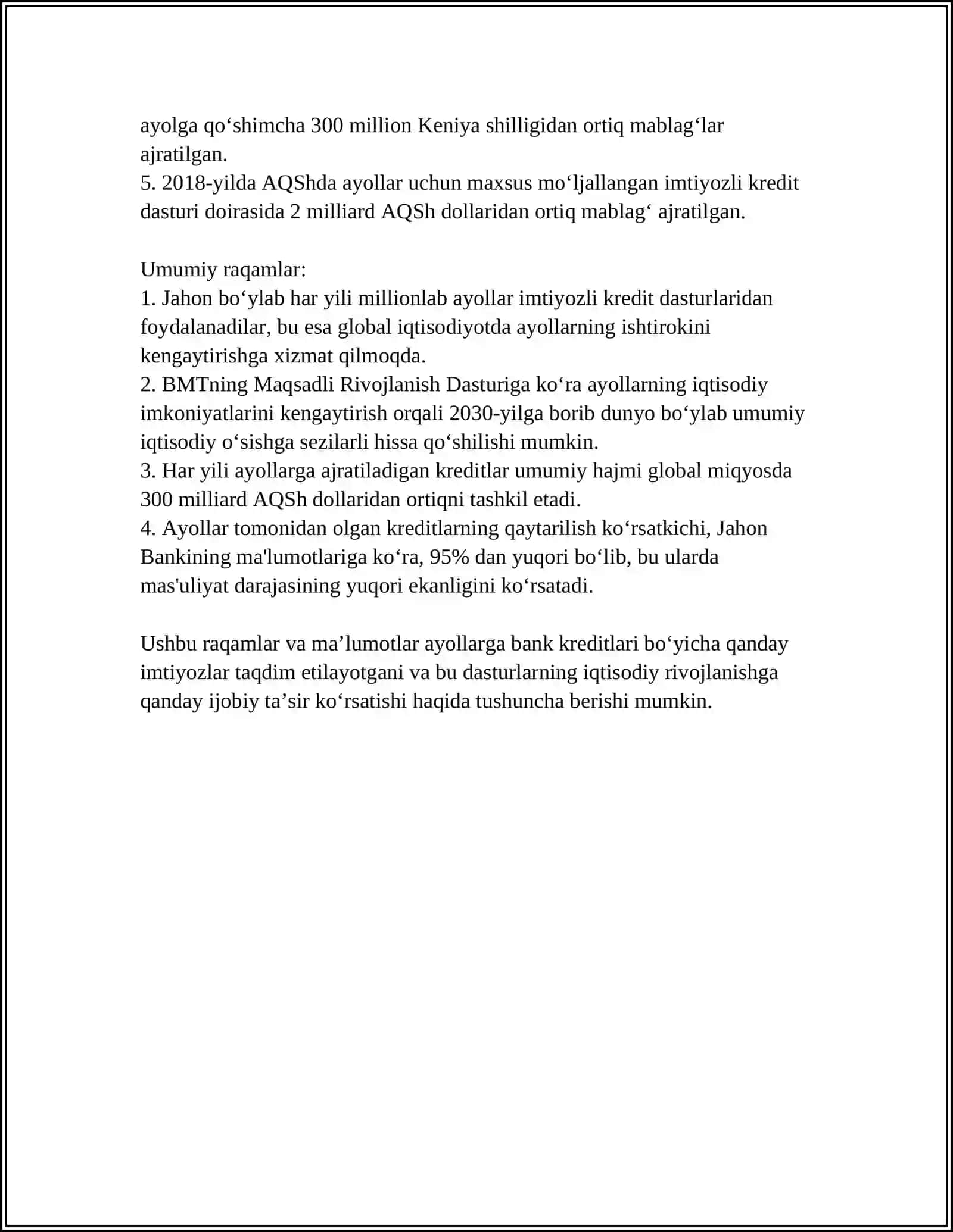 AYOLLARGA BERILADIGAN KAFOLAT VA IMTIYOZLAR 4