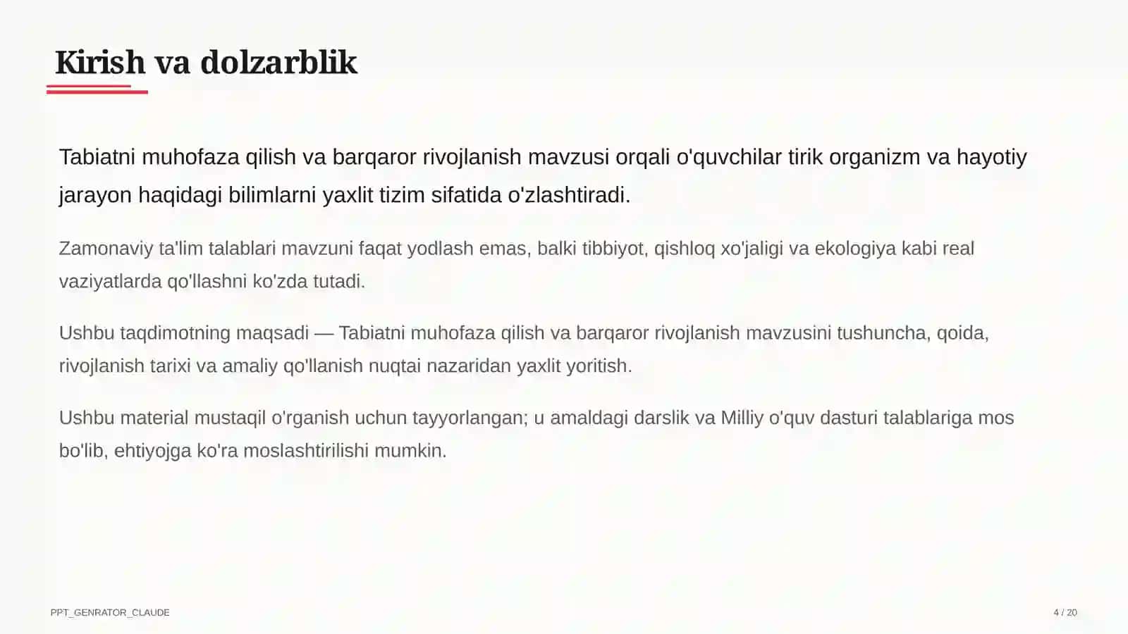 Tabiatni muhofaza qilish va barqaror rivojlanish (11-sinf) 4