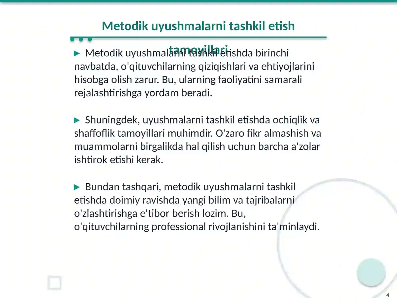 Metodik uyushmaning ishini tashkil etish va unga rahbarlik qilish 4
