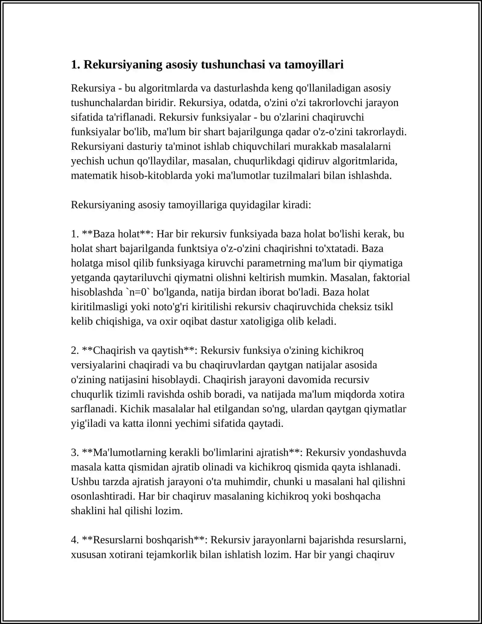 REKURSIYA VA UNI DASTURLASHDA ISHLATISH 4