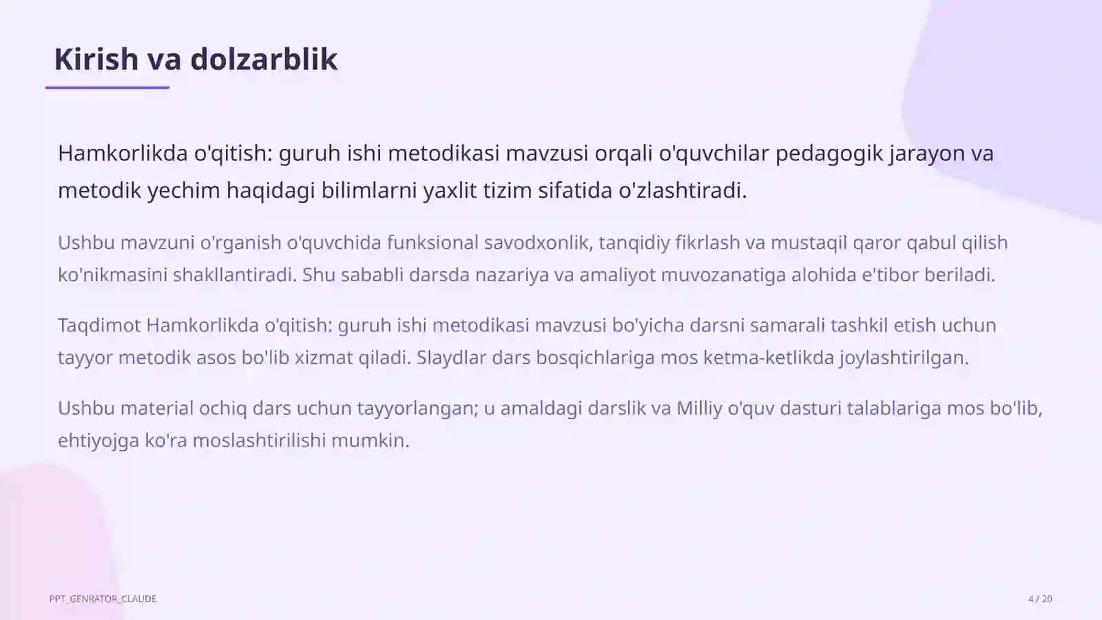 Hamkorlikda o'qitish: guruh ishi metodikasi 4