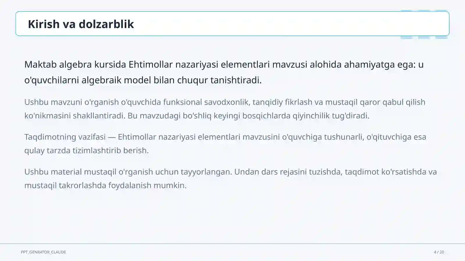 Ehtimollar nazariyasi elementlari (9-sinf) 4