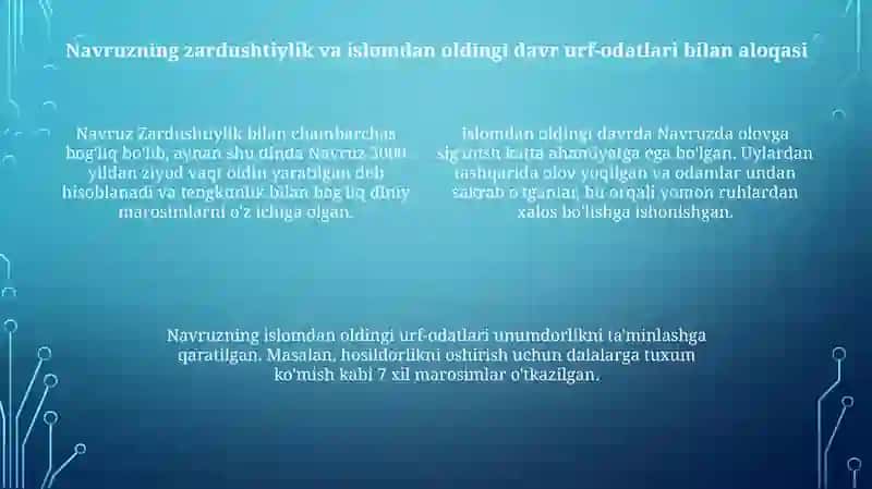 Navroʻz ayomining qadimiy ildizlari va uning oʻziga xos an'analari 4