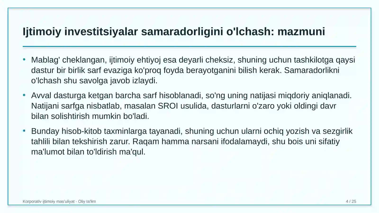 Xususiy banklarda ijtimoiy investitsiyalar samaradorligini o'lchash 4