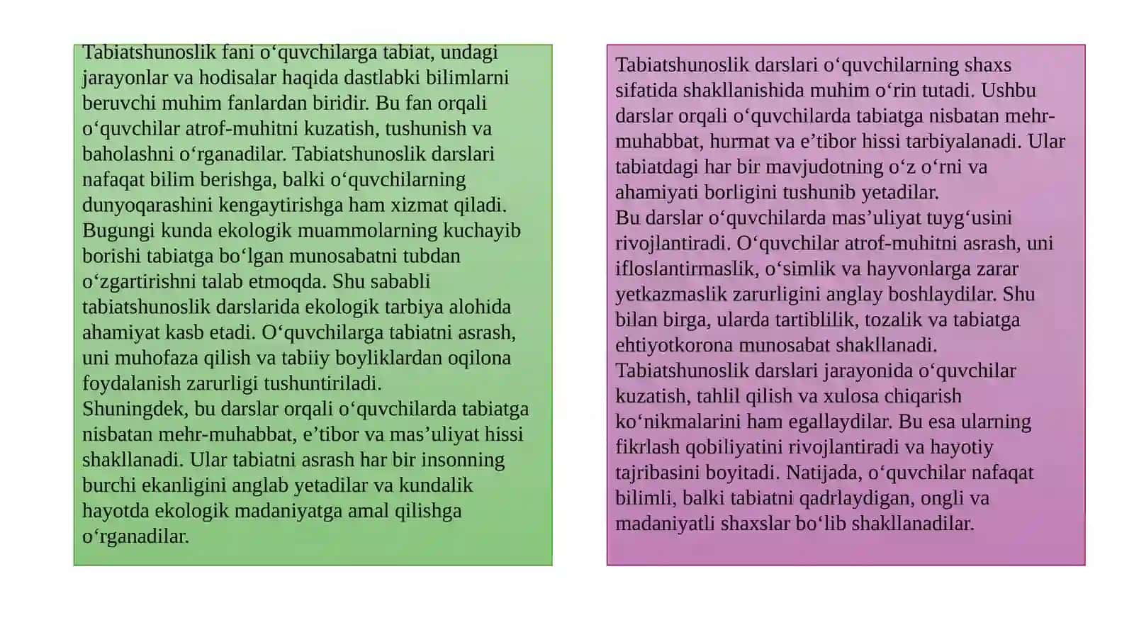 TABIATSHUNOSLIK DARSLARINING TARBIYAVIY, EKOLOGIK VA TABIAT MUHOFAZASIGA YO’NALTIRILGANLIGI 4