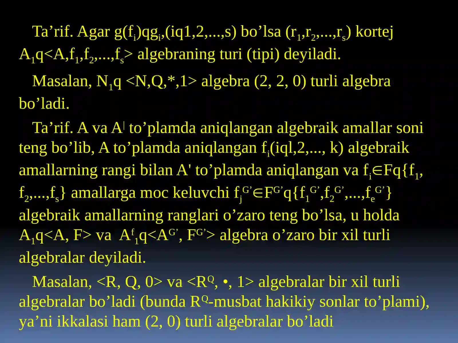 Algebraik amal va algebra tushunchasi 4