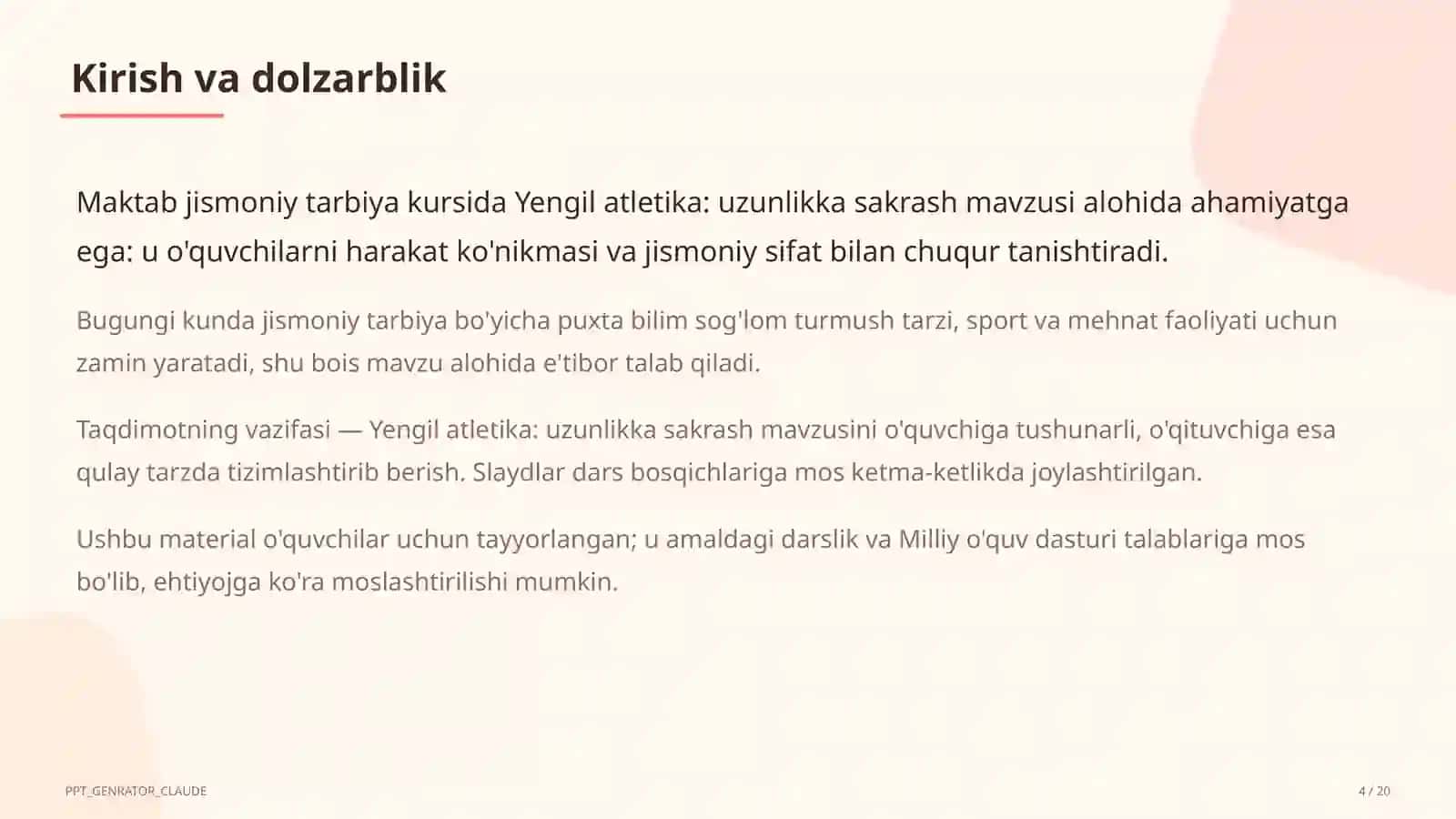 Yengil atletika: uzunlikka sakrash (6-sinf) 4