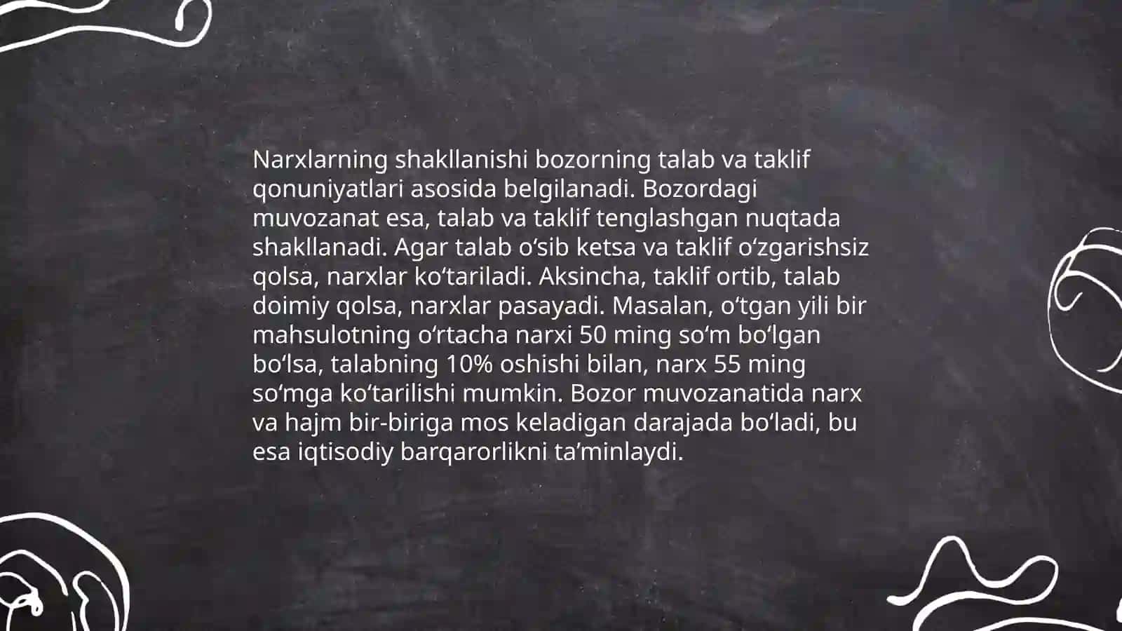 Bozor iqtisodiyoti – bu tovar va xizmatlarni erkin sotish va sotib olish prinsiplari asosida shakllangan iqtisodiy tizimdir 4