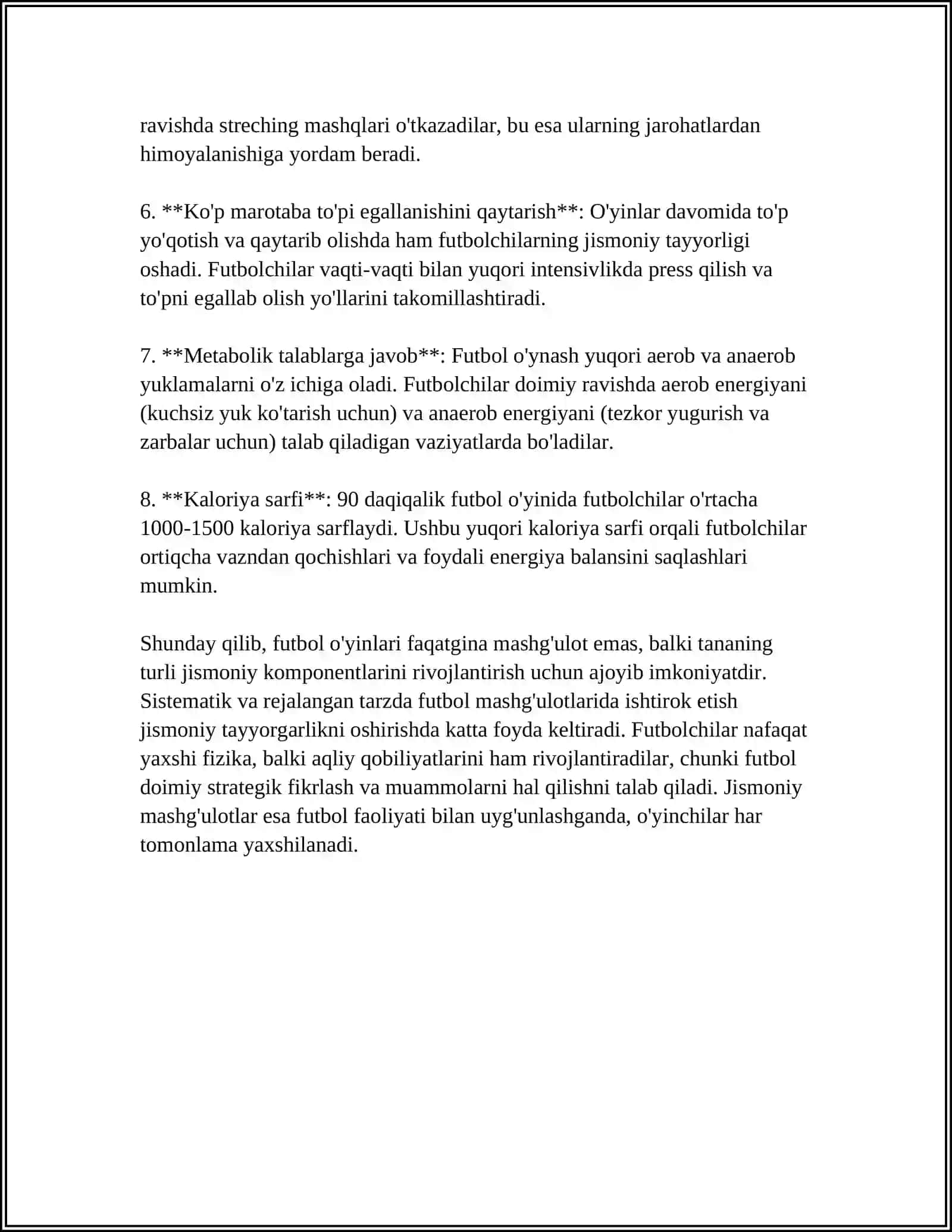 MUSTAQIL ISH Mavzu: FUTBOL SPORT TURIDA HARAKATLI OʻYINLAR YORDAMIDA HARAKAT SIFATLARINI OSHIRISH 4