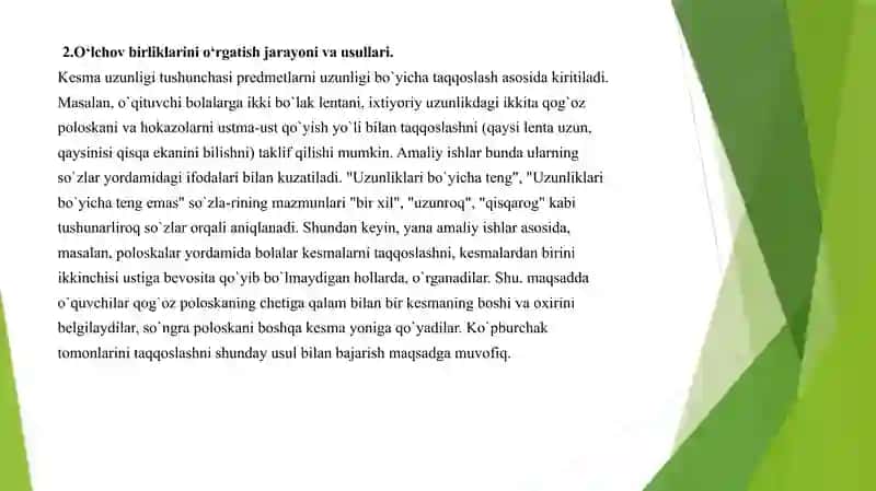 Uzunlik(masofa) oʻlchov birliklarini oʻrgatish metodikasi. 4