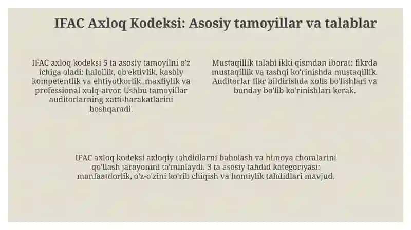 Auditor kasb etikasi: IFAC Etik kodeksi va milliy etik qoidalar qiyosida 4