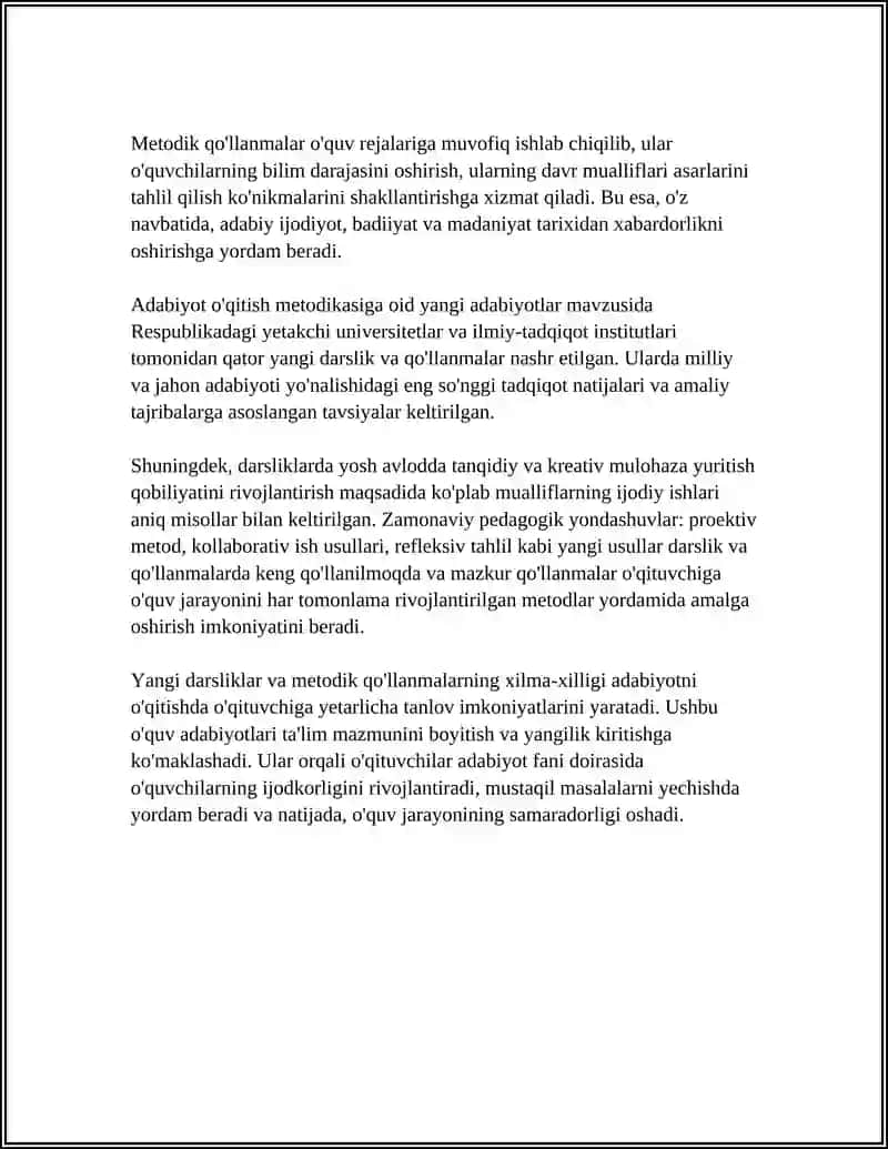 ADABIYOT ÓQITISH METODIKASIGA OID YANGI ADABIYOTLARNING OBZORINI TUZISH 4