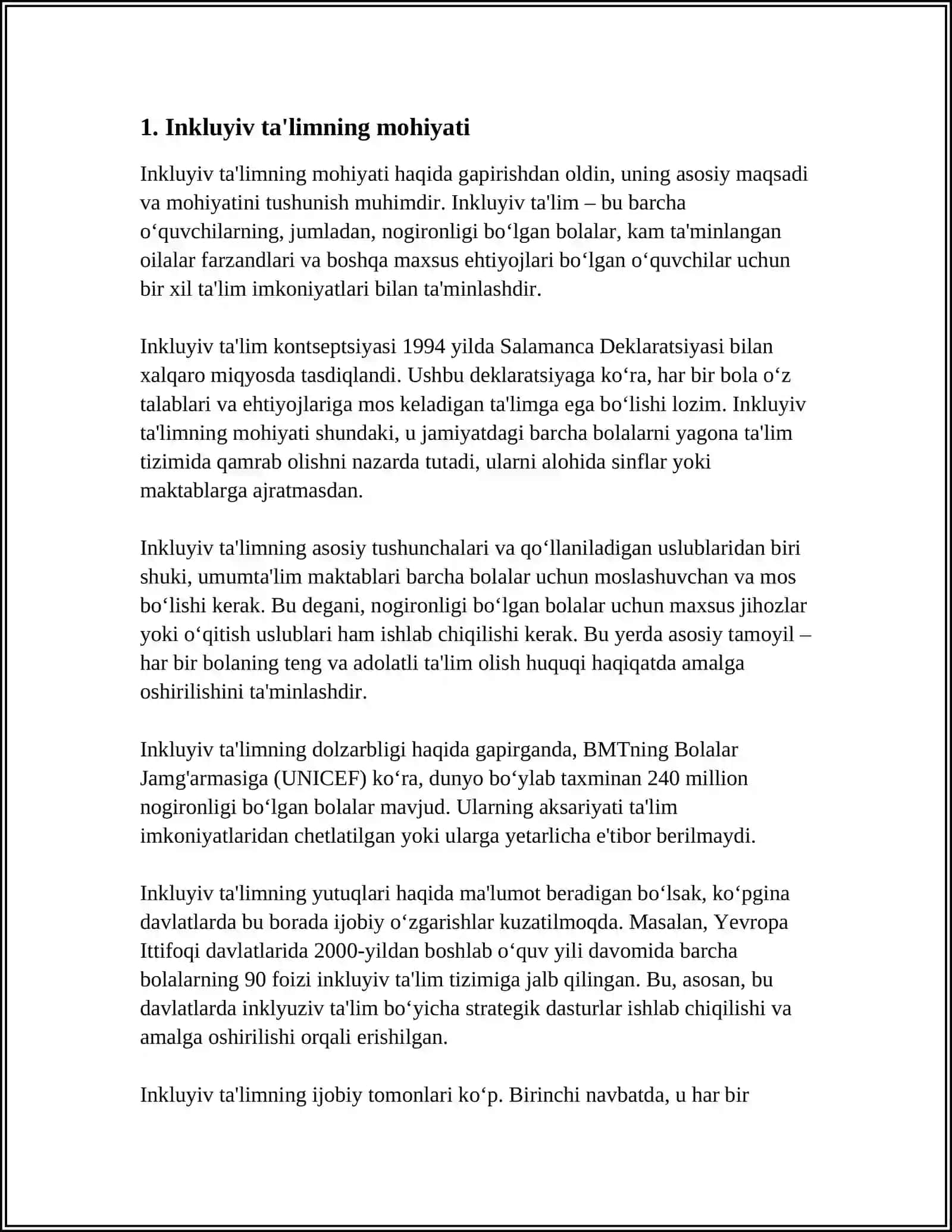 INKLYUZIV TA'LIMNI AMALGA OSHIRISH JARAYONI ALOHIDA TA'LIM EHTIYOJLARI BO'LGAN BOLANING SHAXSINI RIVOJLANISHINING XUSUSIYATLARI 4