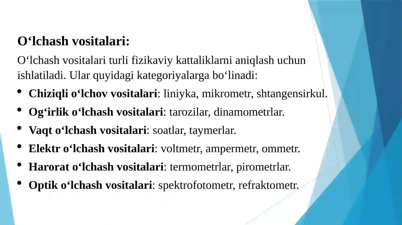 O‘lchashlaruningturlariO‘lchashvositalari 4