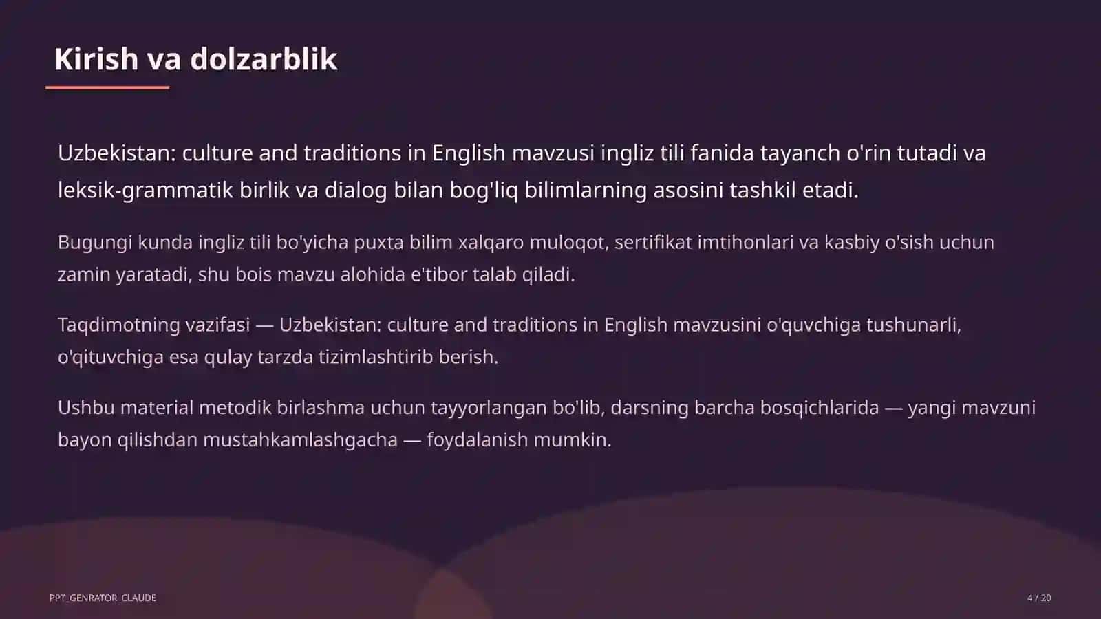 Uzbekistan: culture and traditions in English (8-sinf) 4