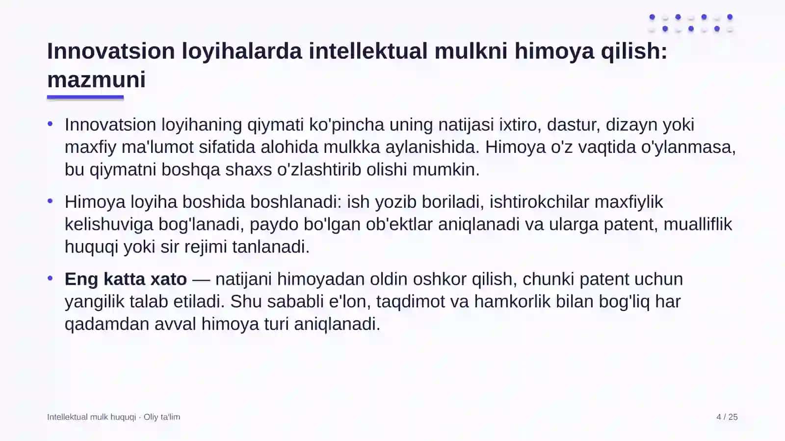 INTELLEKTUAL MULK HUQUQI · OLIY TA'LIM 4