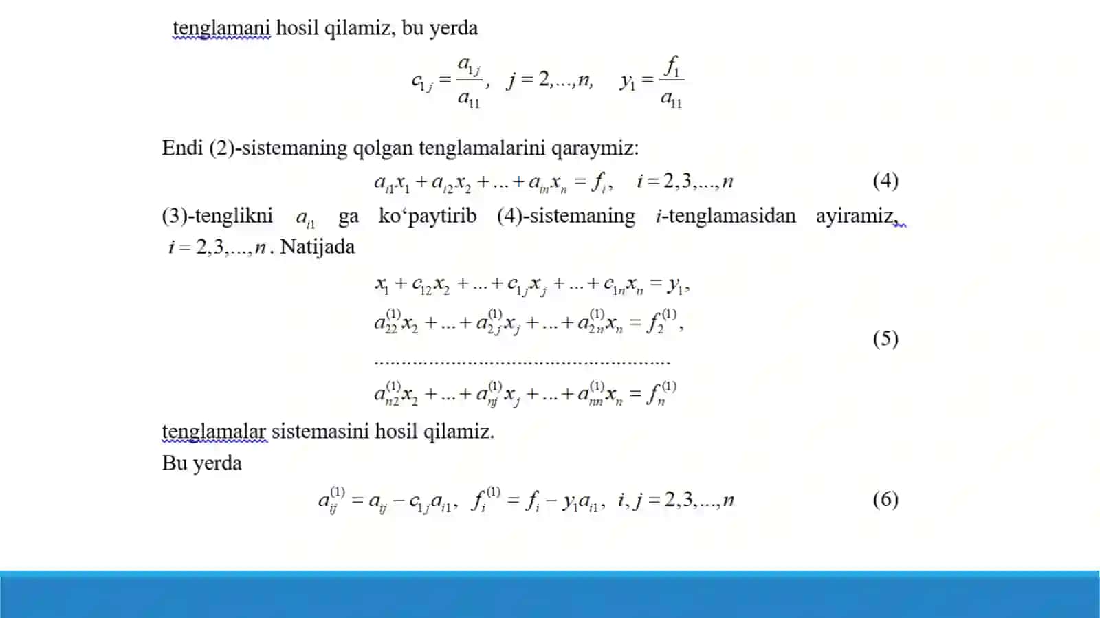 Chiziqli algebraik tenglamalar sistemasini yechishning aniq metodlari 4