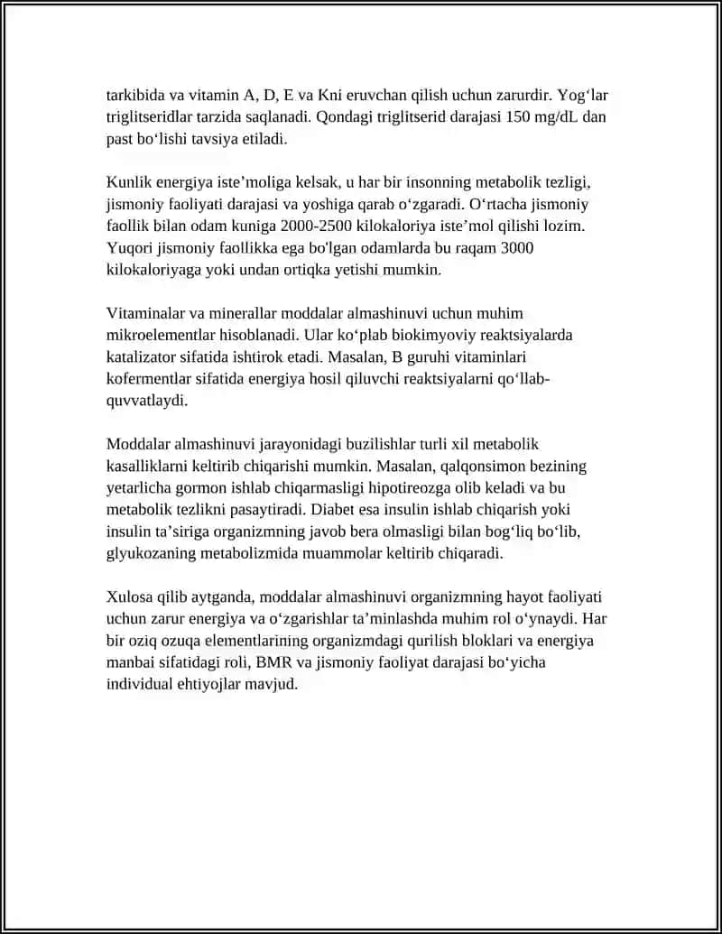 MODDALAR ALMASHINUVINI OʻRGANISH USLUBLAR NAFAS OLISH KOEFFISENTI.ORGANIZMDA ENERGETIK BALANSI 4