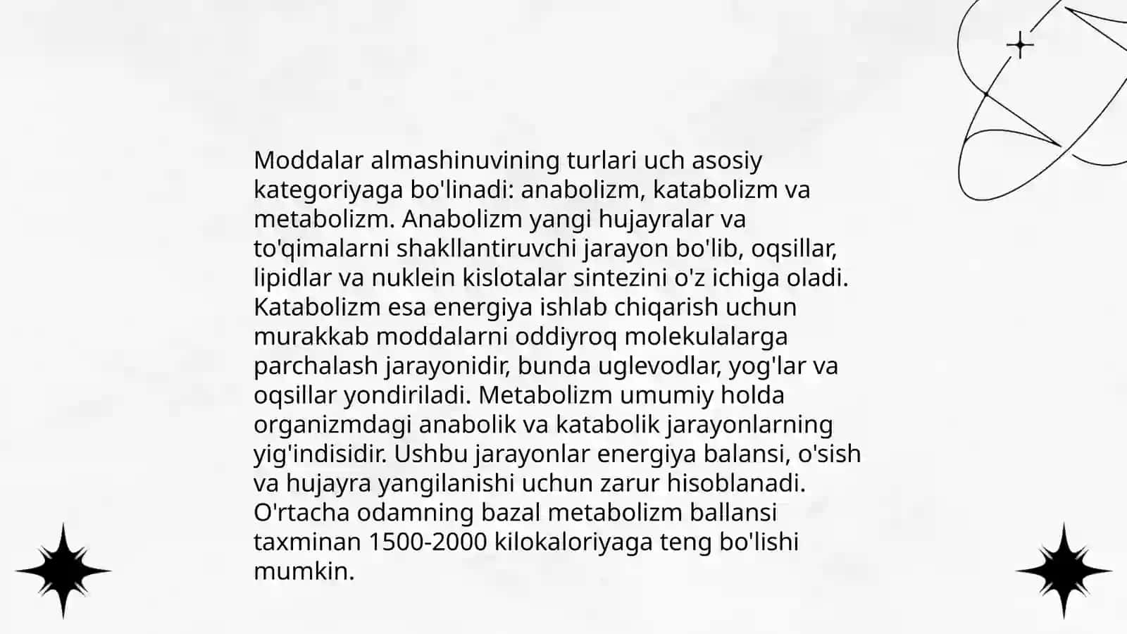 Moddalar almashinuvini o'rganish usullari. Metobalizim, metabolism yollari 4