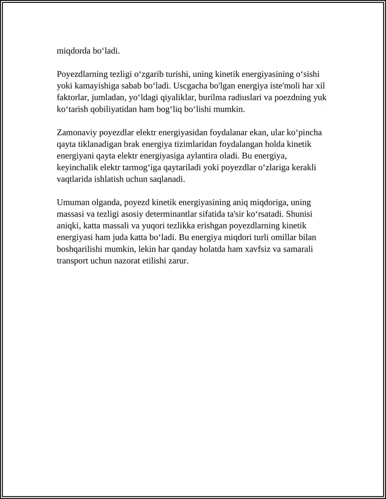POYEZD HARAKATINING ENERGETIK KOʻRSATKICHLARI, POYEZDNING HARAKAT TEZLIGI, YURISH VAQTINI ANALITIK VA GRAFIK USULLARDA ANIQLASH 4