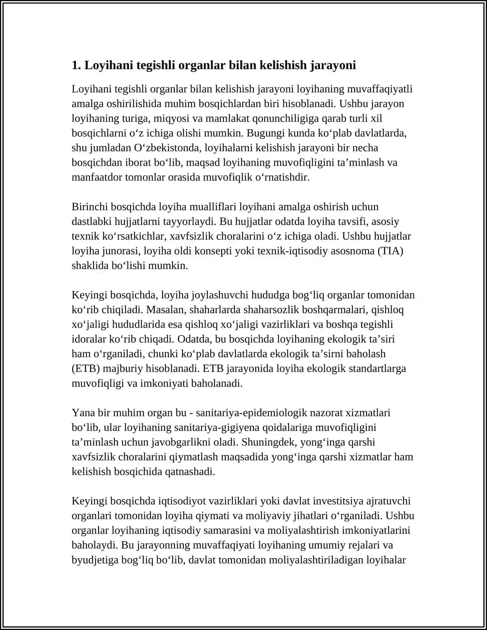 LOYIHANI TEGISHLI ORGANLAR BILAN KELISHISH, EKSPERTIZA TASDIQLASH TARTIBI, MUALLIFLIK NAZORATI 4