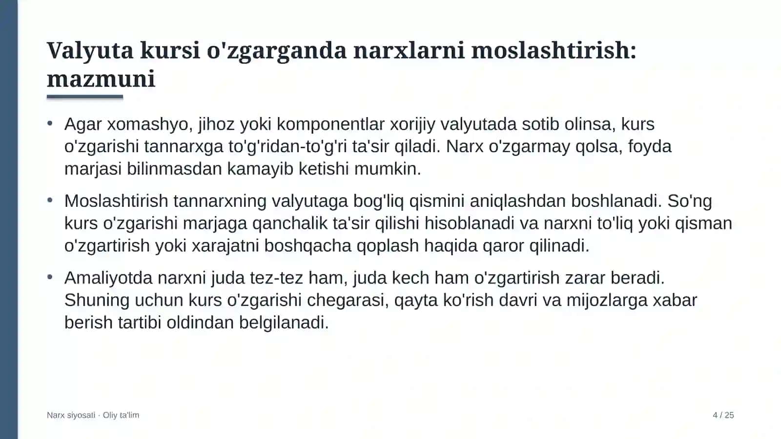 Xususiy telekanallarda valyuta kursi o'zgarganda narxlarni moslashtirish 4