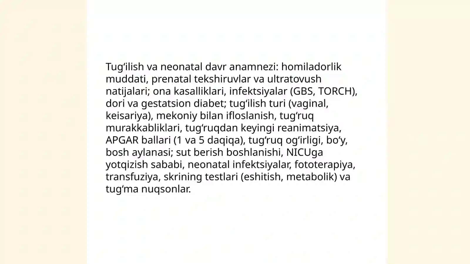 Bolalarda anamnez yig’ish va barcha a’zo va tizimlar boyicha o’bektiv tekshirish 4