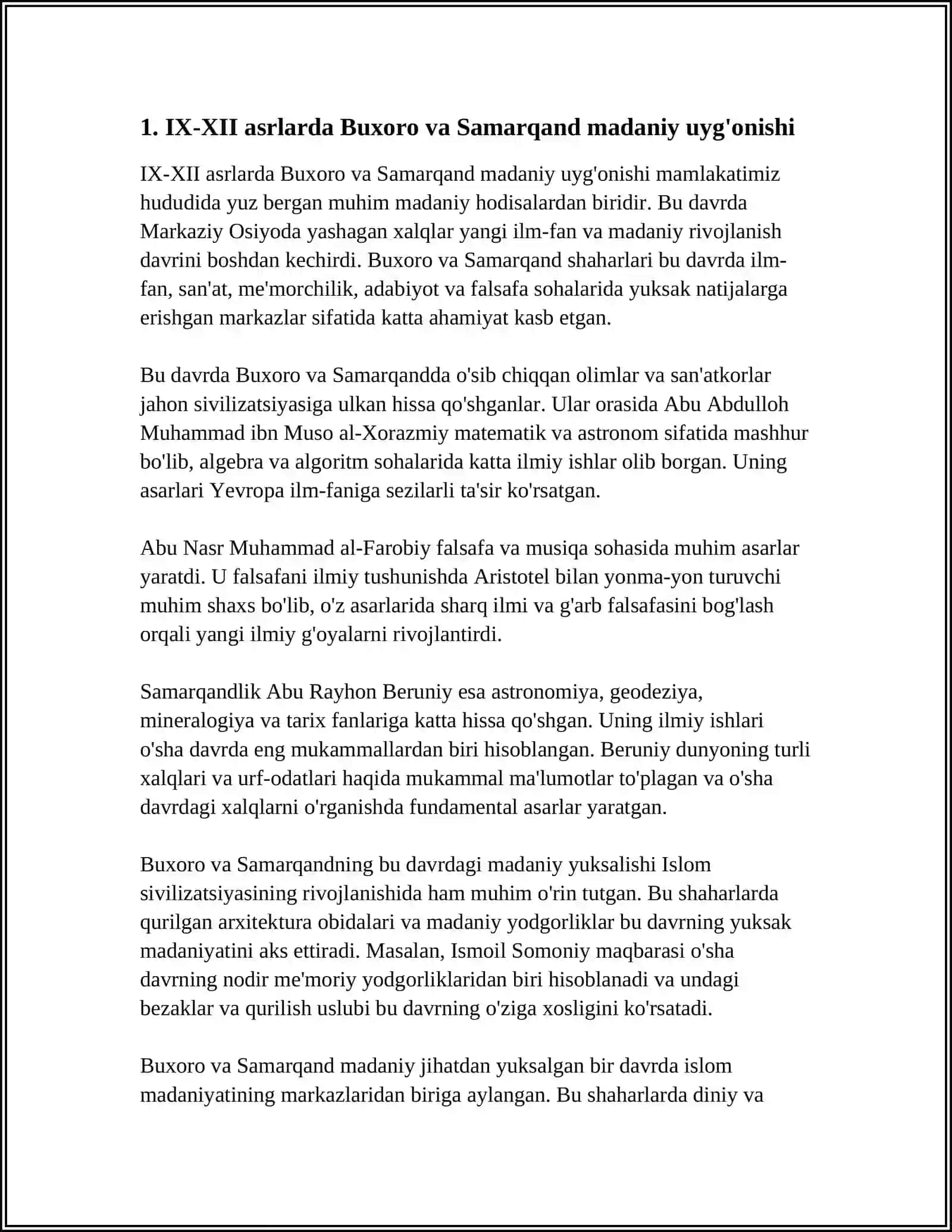 IX-XII ASRLARDA MAMLAKATIMIZ HUDUDIDA RO'Y BERGAN MADANIY UYG'ONISH(RENESSANS) 4