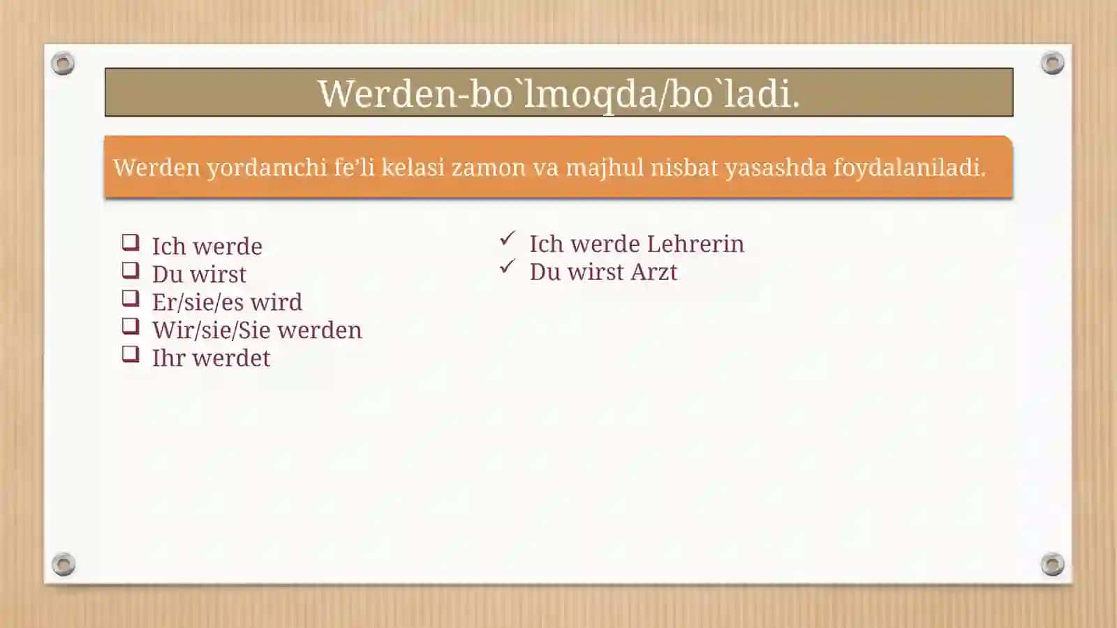Nemis tilida modal fe’llar, Nicht/Kein inkor shakllari va “Über mich” mavzusi (21 slaydli prezentats 4