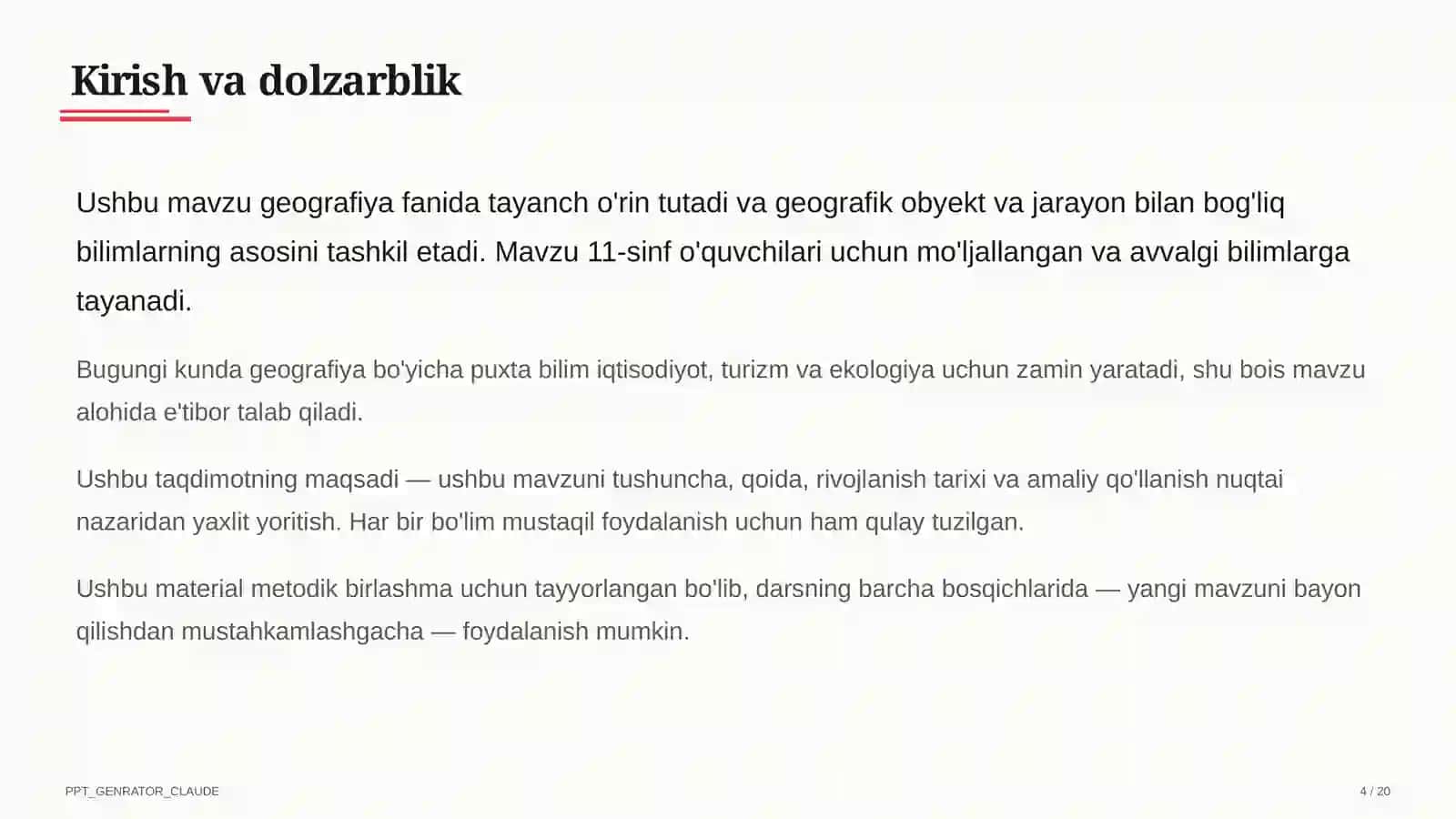 Turizm geografiyasi va O'zbekistonning turistik salohiyati (11-sinf) 4