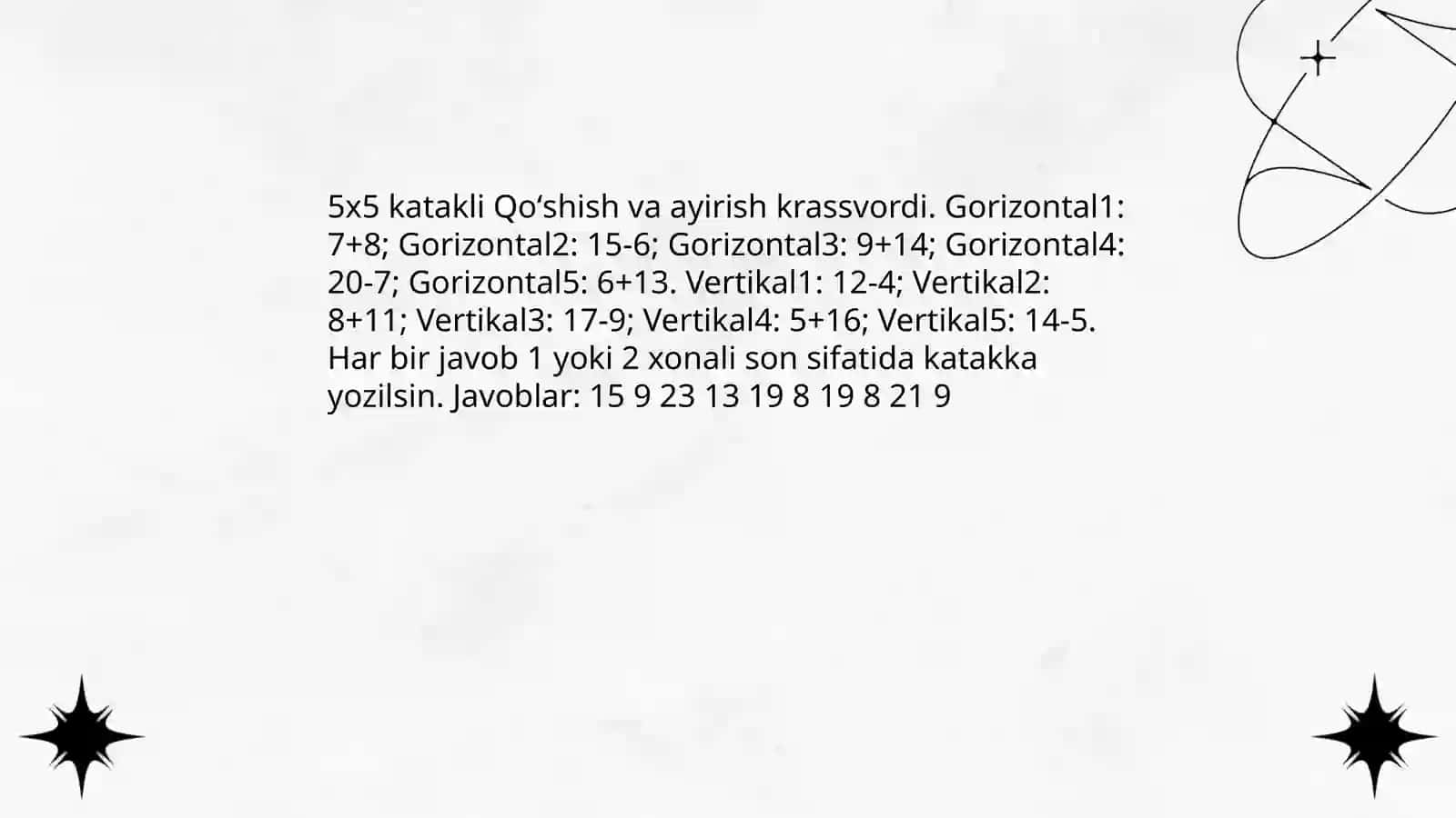 4 sinfga mos matematik rebus, krassvord, boshqotirmalar 4