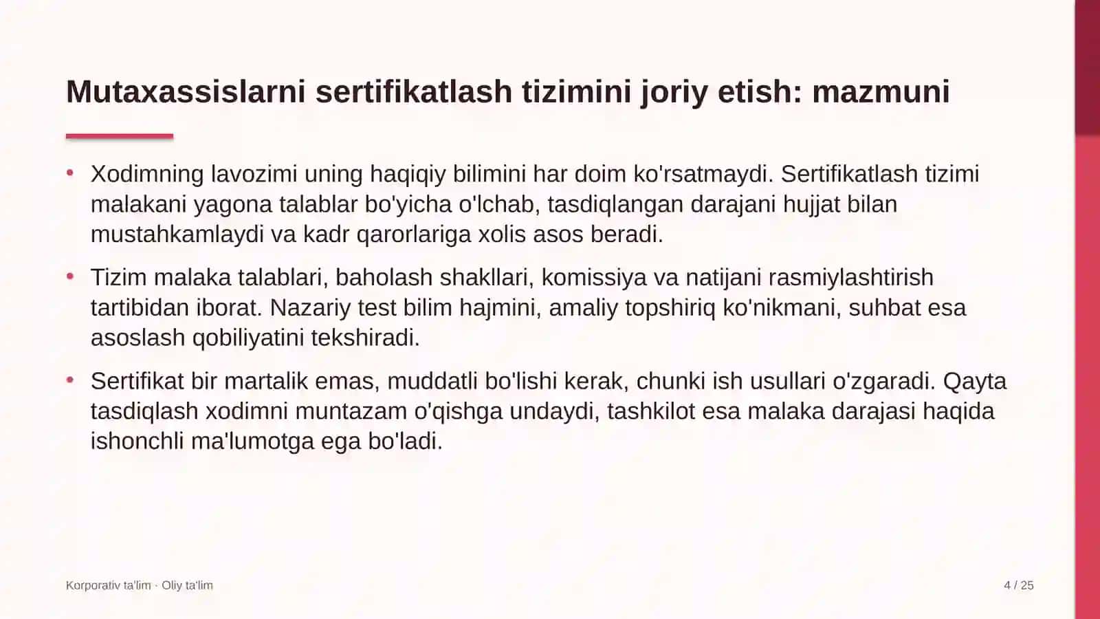Kadrlar agentliklarida mutaxassislarni sertifikatlash tizimini joriy etish 4