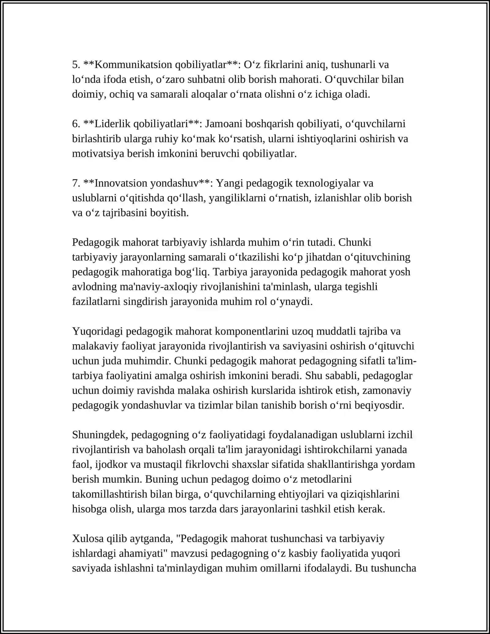 TARBIYAVIY ISHLARNI AMALGA OSHIRISHDA PEDAGOGIK MAHORATNING OʻRNI 4