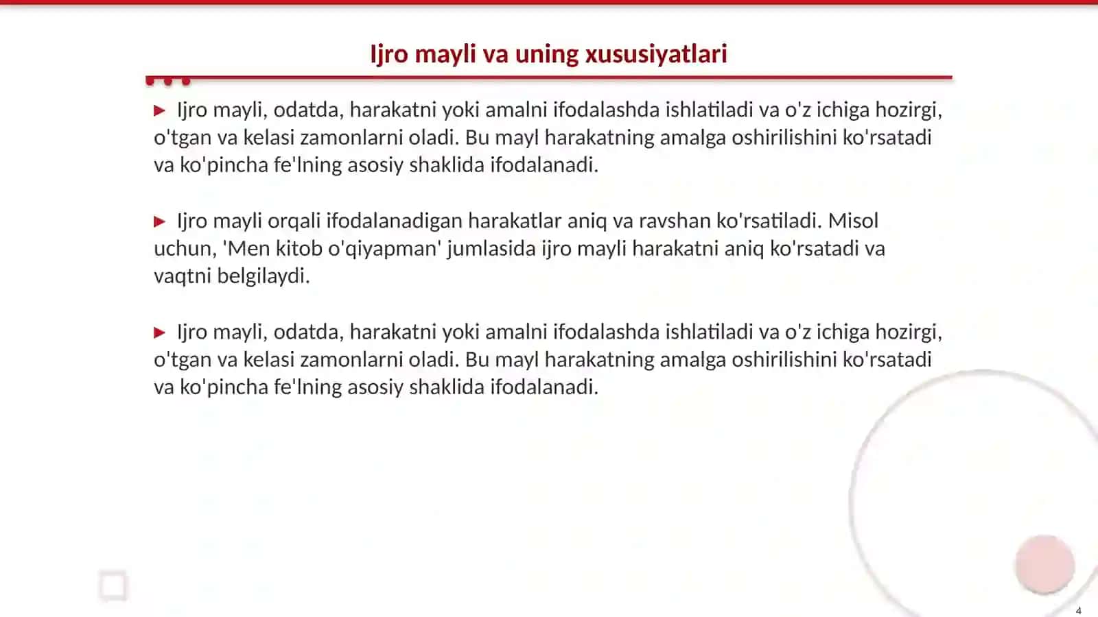 Fe'l mayllari Fe'l zamonlari 4