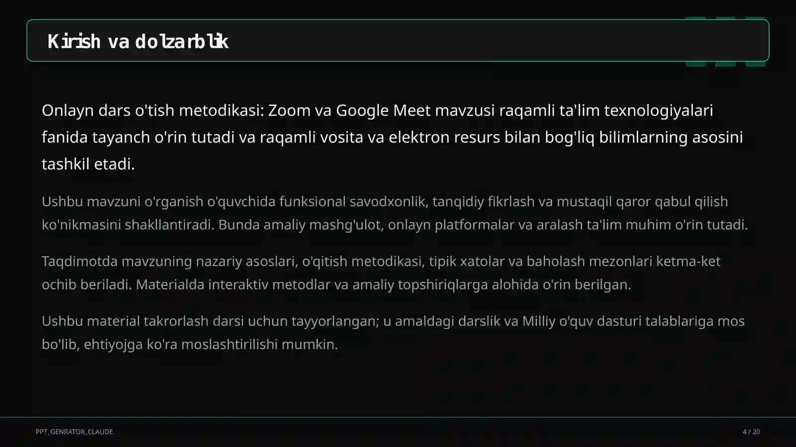Onlayn dars o'tish metodikasi: Zoom va Google Meet 4
