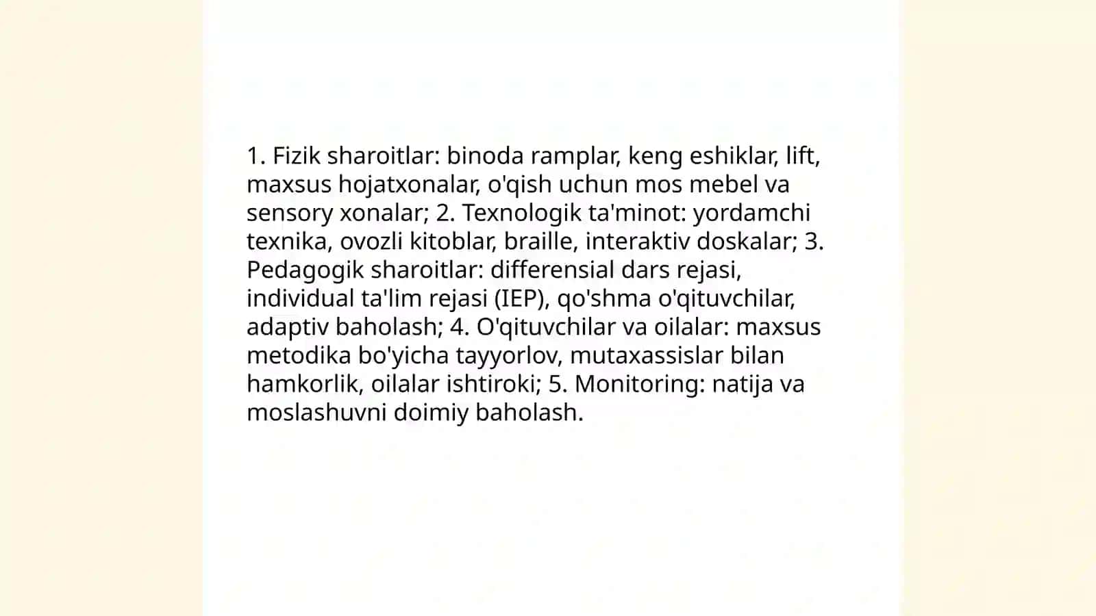 Inklyuziv ta'lim tizimida o'quv tarbiya jarayonining tashkil etilishi 4