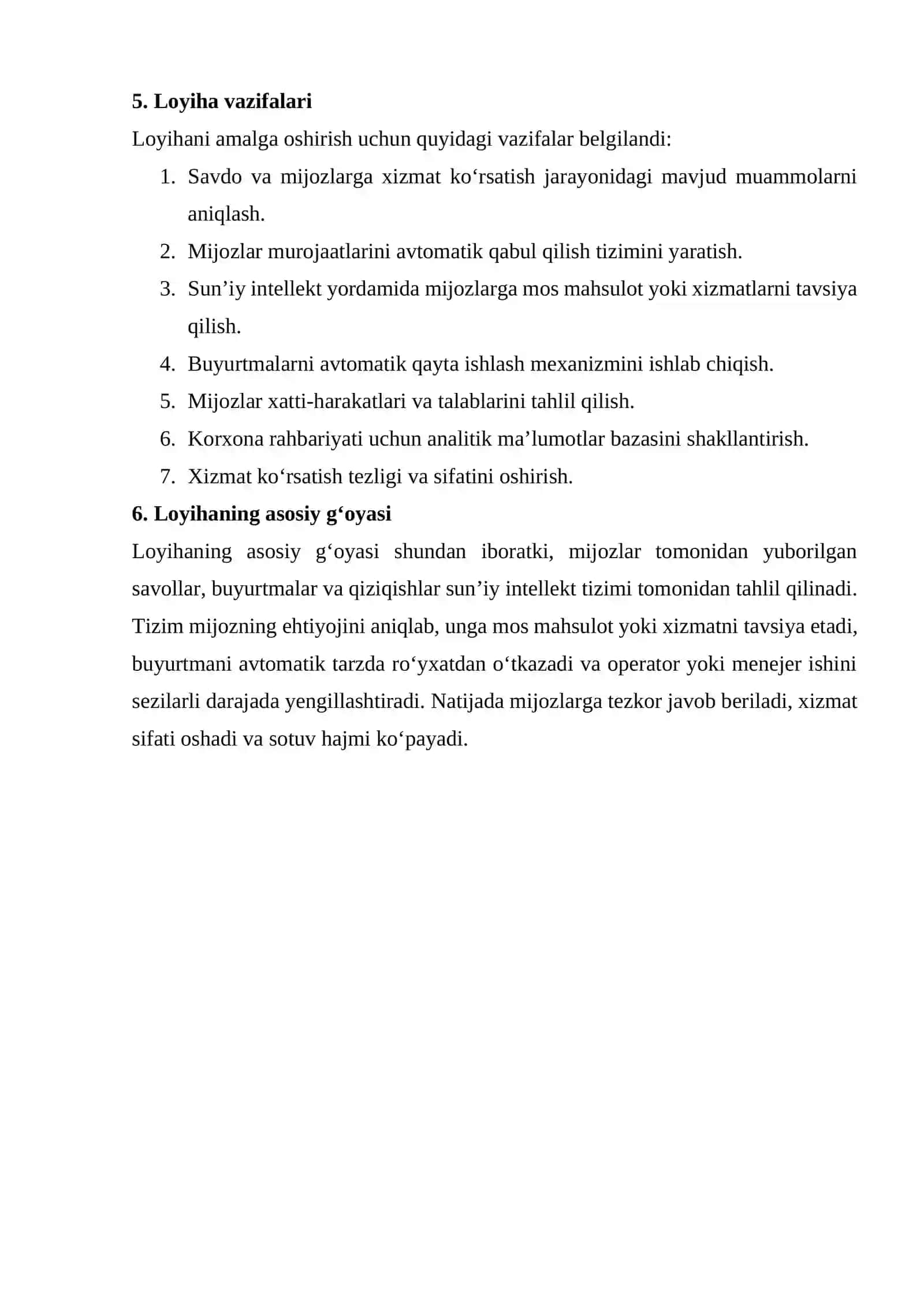 Amaliy ish. Raqamli transformatsiya uchun loyiha konsepsiyasi yaratish (sun’iy intellekt, Big Data yoki IoT asosida) 4
