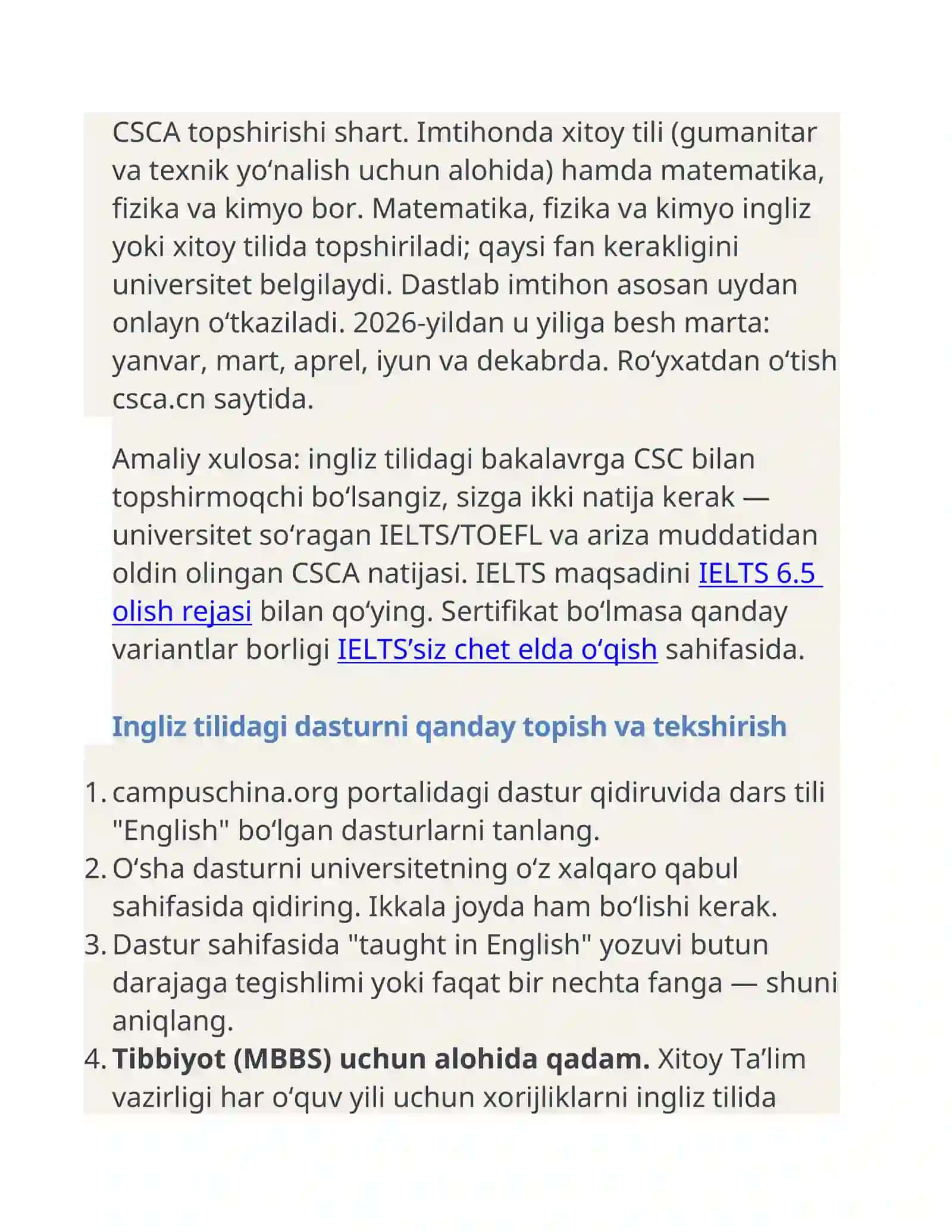 Xitoyda ingliz tilida o‘qish: CSC granti, CSCA va tekshiruv 4