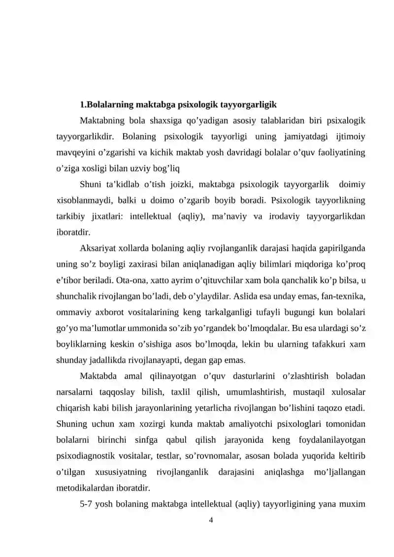 BOLALARNING MAKTABDA TA’LIM OLISHGA TAYYORLIGINI TASHXISLASH USULLARI 4