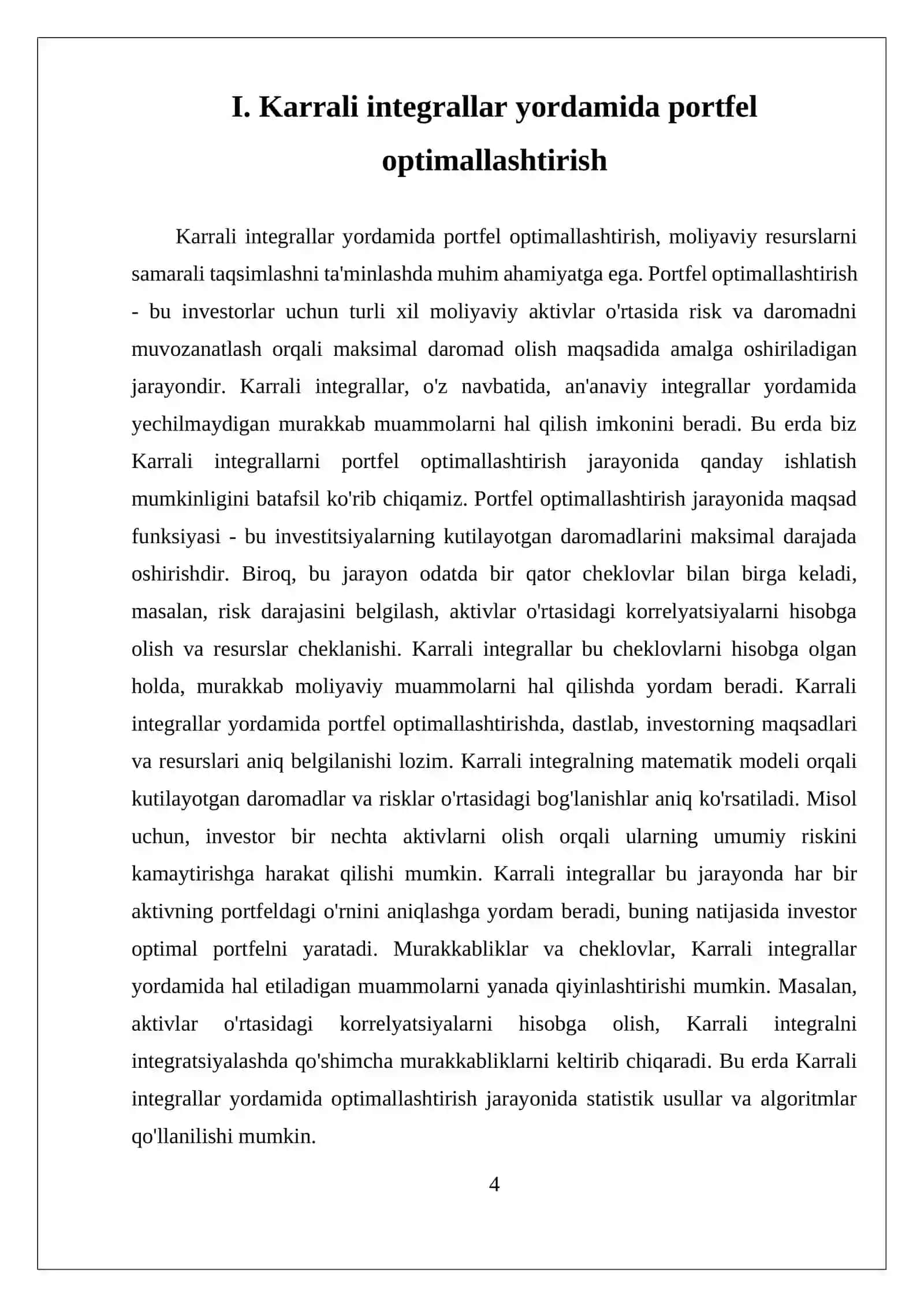 KARRALI INTEGRALNING OPTIMALLASHTIRISH MASALALARIDAGI TATBIQLARI 4
