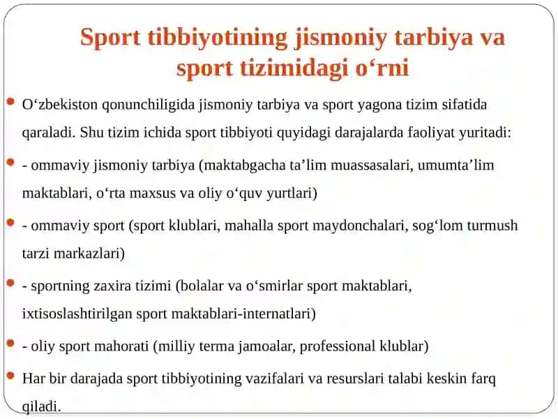 O‘zbekistonda sport tibbiyotini tashkil etish asoslari 4