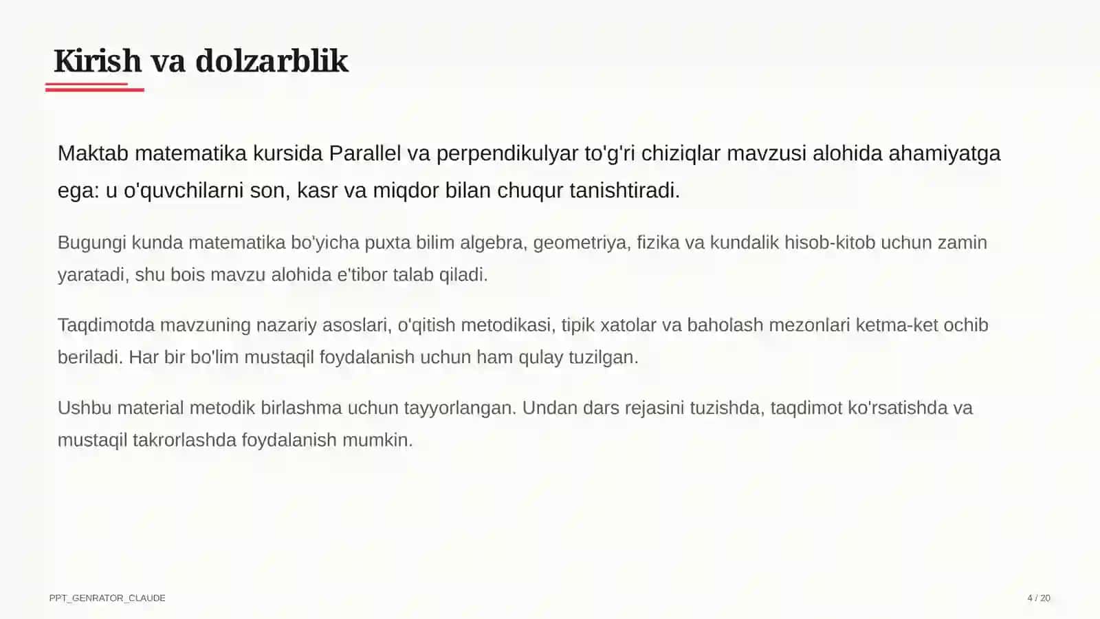 Parallel va perpendikulyar to'g'ri chiziqlar (6-sinf) 4