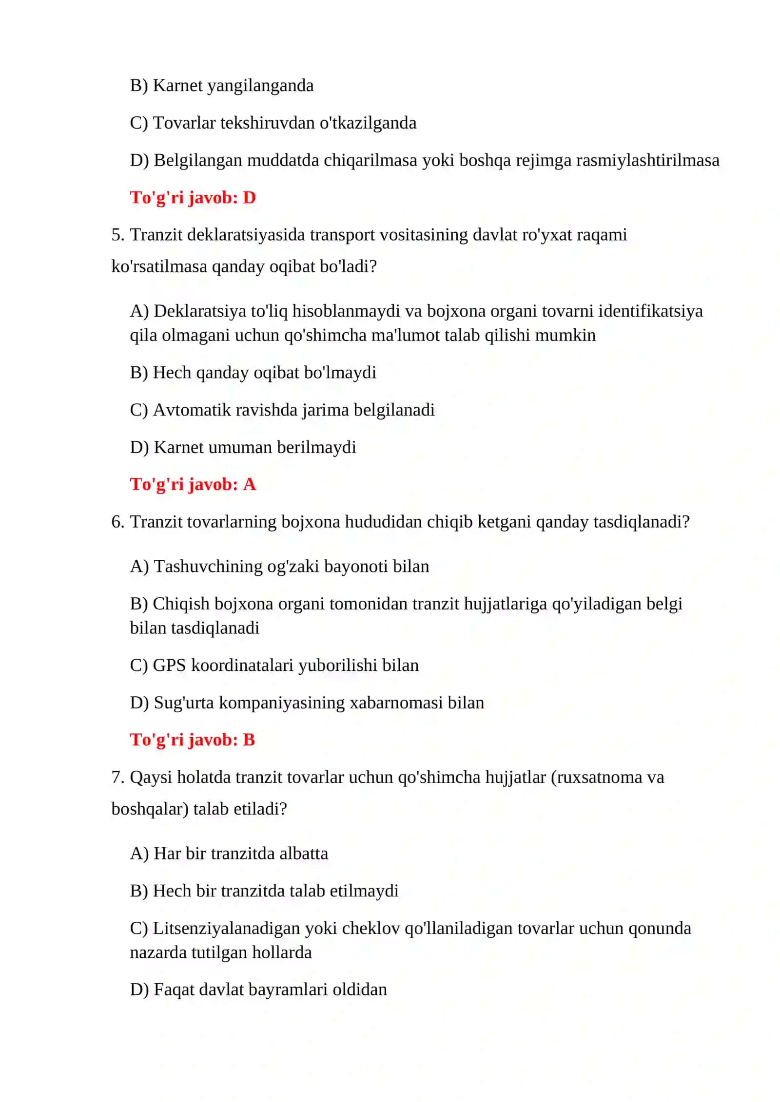 TRANZIT BOJXONA TESTLARI 4