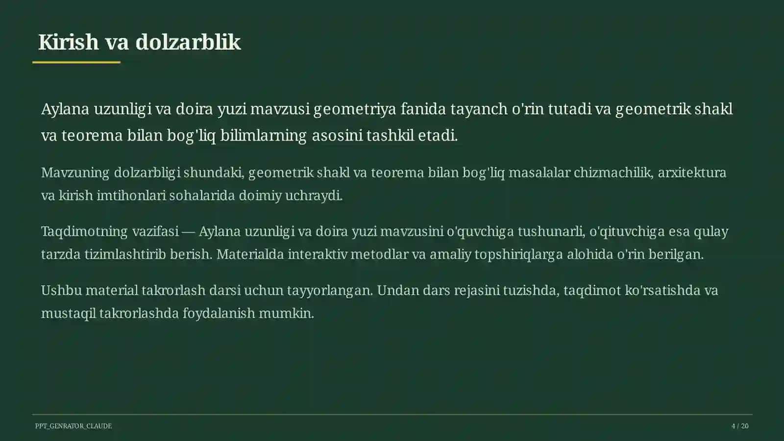 Aylana uzunligi va doira yuzi (9-sinf) 4