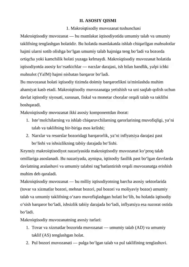 Keynsning tovarlar va xizmatlar bozorida makro iqtisodiy muvozanat bodeli 4
