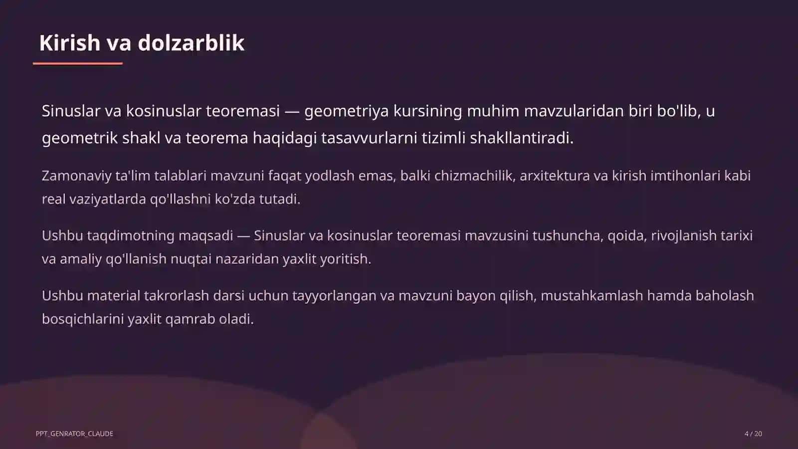 Sinuslar va kosinuslar teoremasi (9-sinf) 4