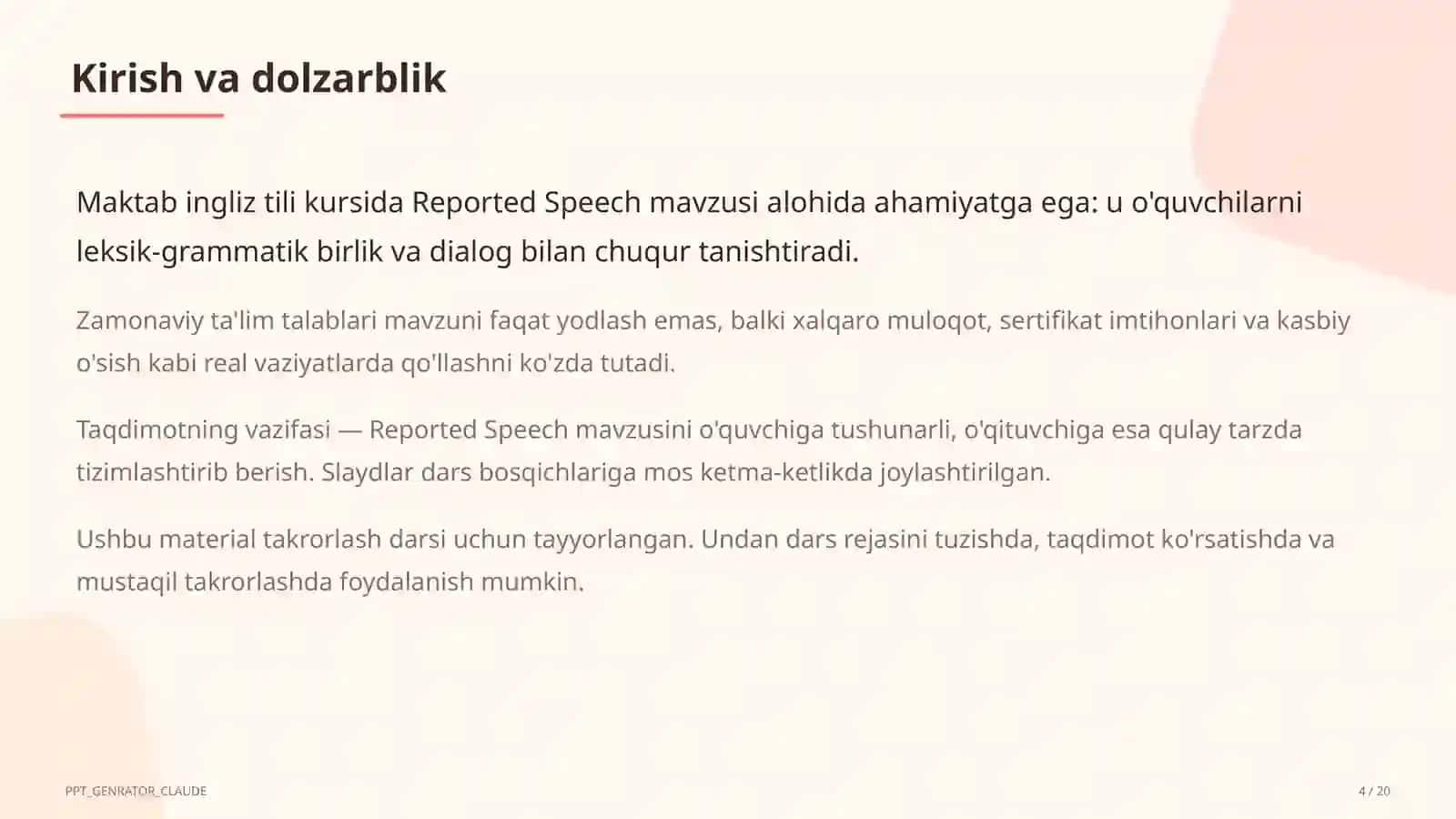 Reported Speech (9-sinf) 4