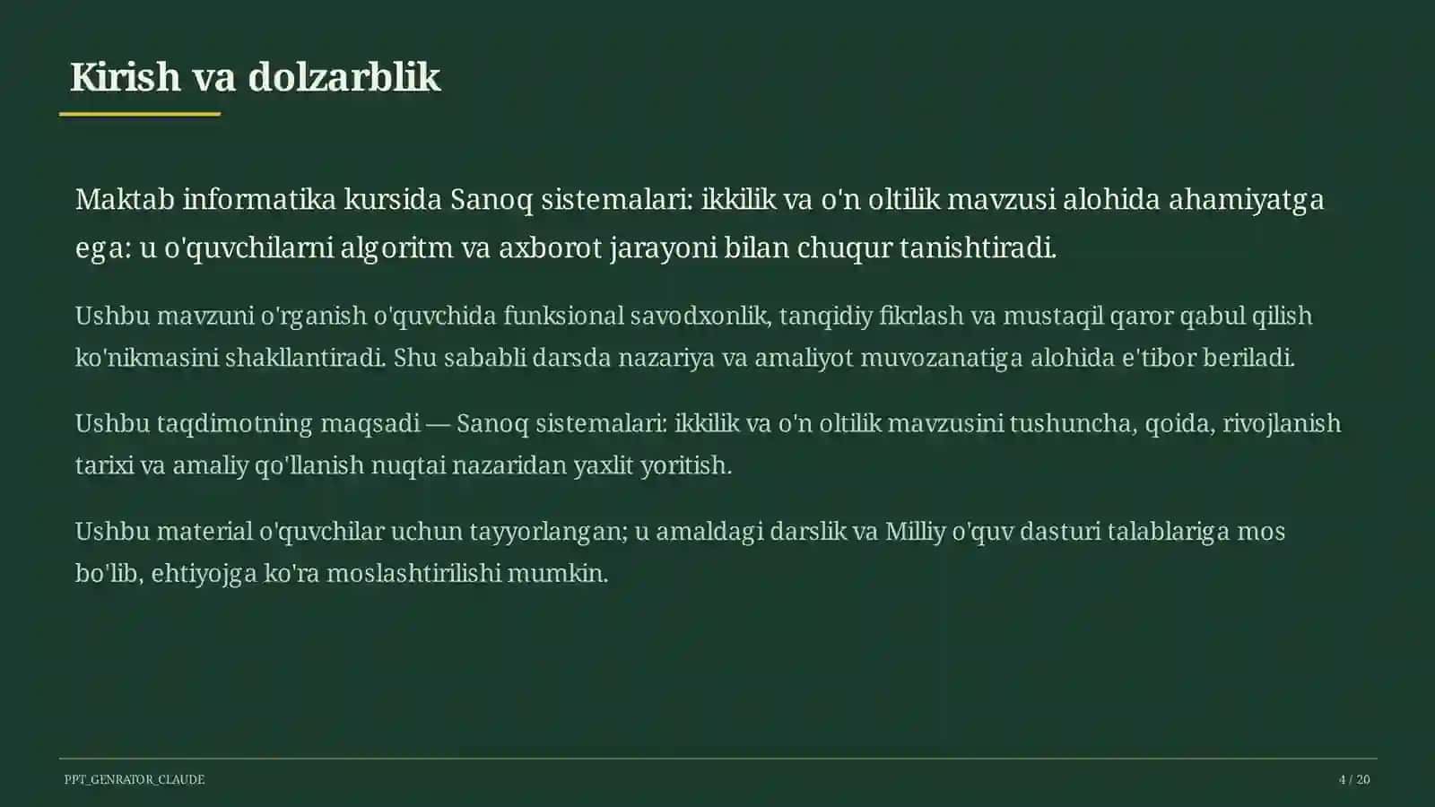 Sanoq sistemalari: ikkilik va o'n oltilik (7-sinf) 4