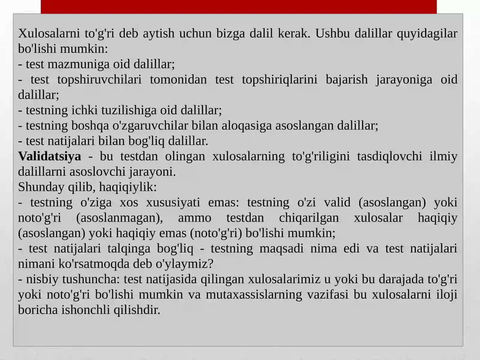 Pedagogik testlarning ishonchliligi va validligini baholash 4