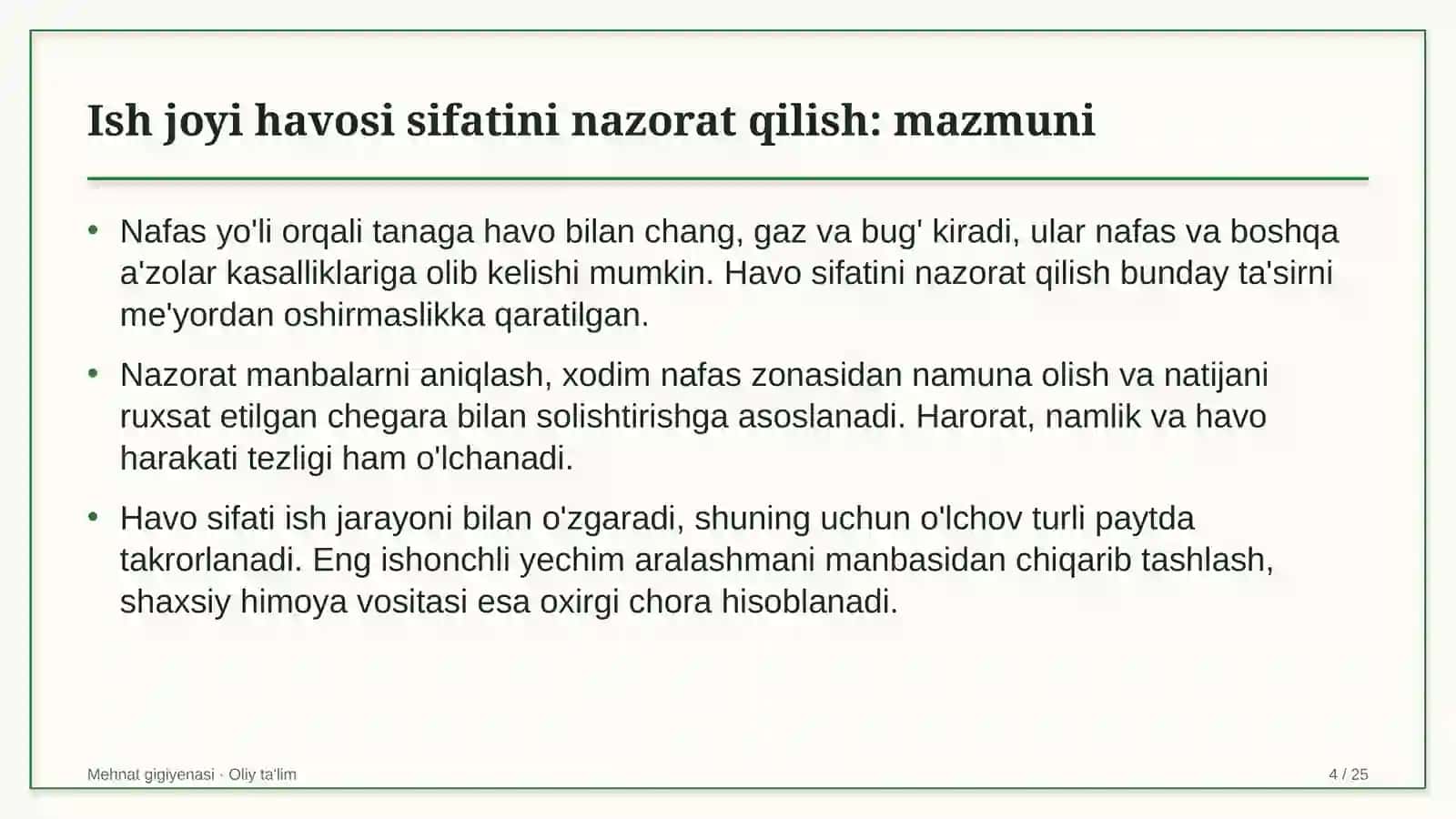 Chegara qo'shinlarida ish joyi havosini sifat jihatidan nazorat qilish 4